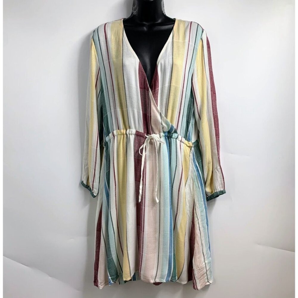 Rails Women's Becca Cusco Striped Long Sleeve Surplice Tie Waist Mini Dress M